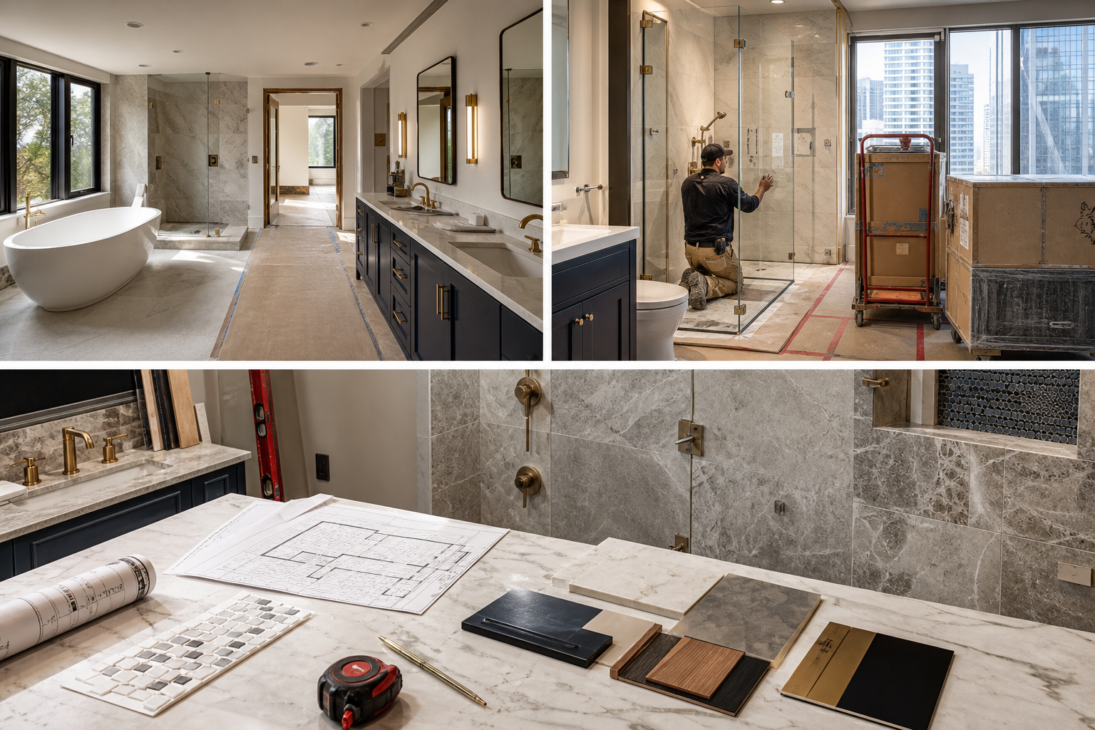 High-end residential renovation with stone finishes and custom layout