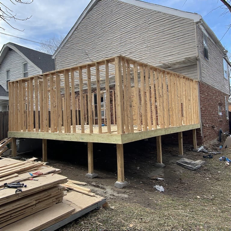Deck framing and foundation work in Chicago